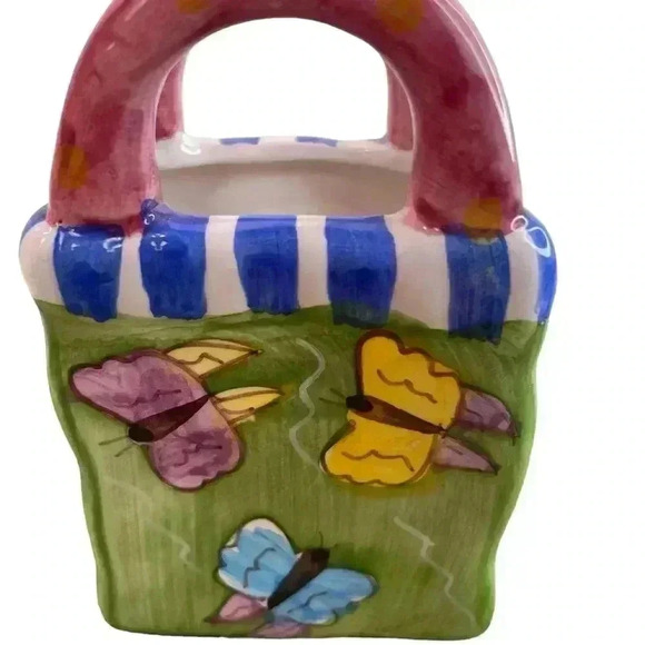 Small Porcelain Bag/Vase or Storage from BellaCasa by Ganz Butterflies - Picture 3 of 8